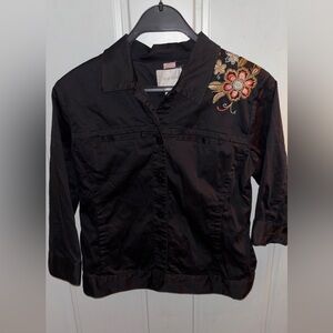 Erin London Boho Lightweight Black Blazer with Floral Embroidery sz Small